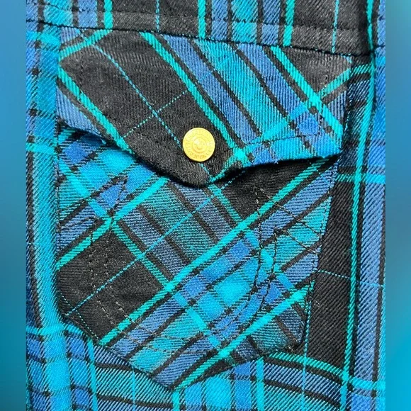 True Religion gold zippered blue plaid shirt - Picture 4 of 10